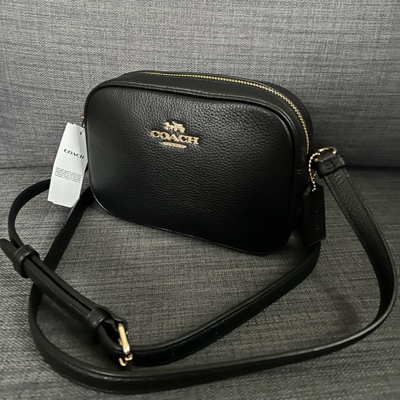 NWT COACH CAMERA CROSSBODY BAG CLUTCH PURSE BLACK LEATHER - Picture 1 of 10